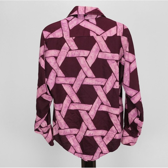 VTG 70s The Open Door by Block Shirt M 15.5 Mens Disco Geometric Crepe Burgundy - Picture 4 of 7